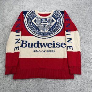 Budweiser Sweater Mens Medium Red White Genuine King Of Beers Crewneck
